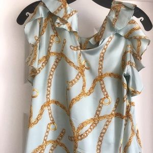 Silk blouse teal color with Gold design